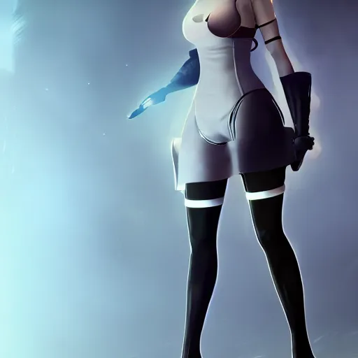 Image similar to portrait of 2B nier automata wearing skin tight clothes screenshot from the video game Half life 2 digital art trending on Artstation, CGSociety