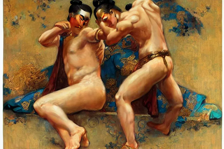 Image similar to ancient tang dynasty, painting by gaston bussiere, craig mullins, j. c. leyendecker, tom of finland