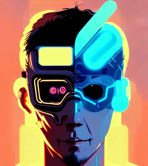 Image similar to cyberpunk synth - wave highly detailed portrait man cyberpunk, with kitsune mask, by atey ghailan, by greg rutkowski, by greg tocchini, by james gilleard, by joe fenton, by kaethe butcher, dynamic lighting, gradient light blue, brown, blonde cream and white color scheme, grunge aesthetic