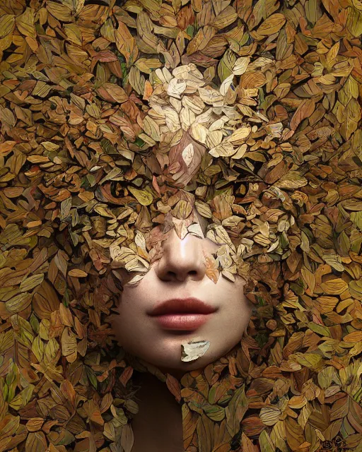 Image similar to portrait of a woman made of leaves. intricate abstract. intricate artwork. by tooth wu wlop beeple dan mumford. trending on artstation