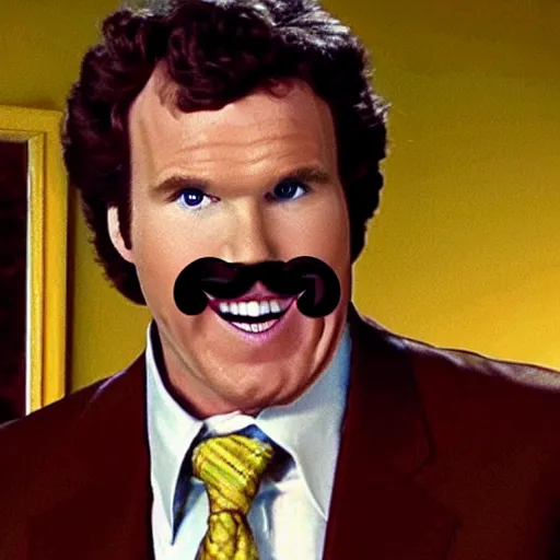 Prompt: will ferrel as ron burgundy stuck in a wine glass