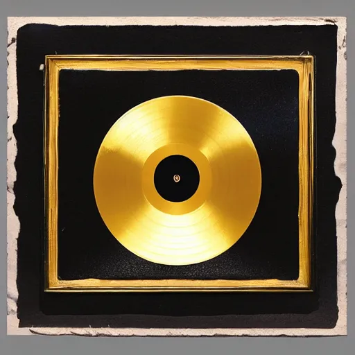 Image similar to a golden record on a black desk,