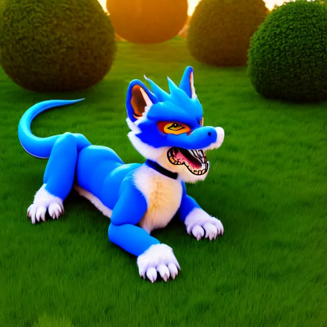 Prompt: a spherical anthropomorphic male blue dragon fursona being rolled up a hill, anthropomorphic male brown husky fursona, furry, round, sphere, 3 d render, unreal engine 5, octane render, soft colors, vivid, cute, 1 6 k