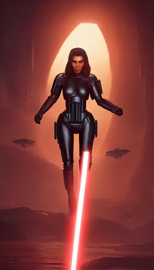 Image similar to kim kardashian : : young woman : : as hot star wars android woman by marvel trading card : : by greg rutkowski, wlop, instagram, unreal engine, ultra hd : :