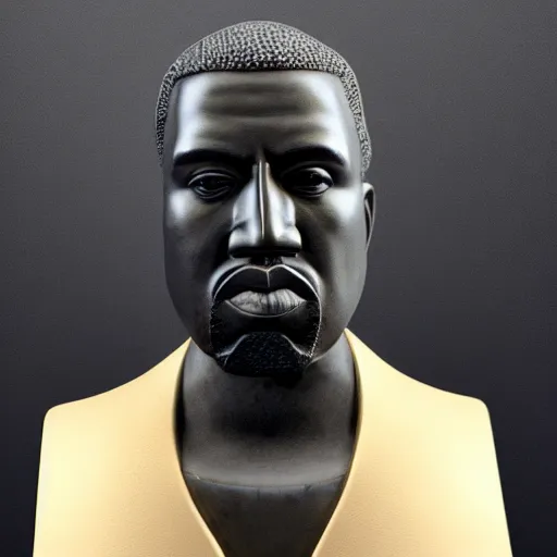 Prompt: a marble bust of kanye west, black background