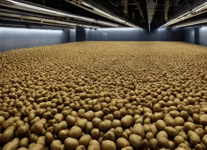 Prompt: studio photo still of a server room filled with potatoes, on fire room is on fire blazing fire!!!!!, 8 k, studio lighting, overhead lighting