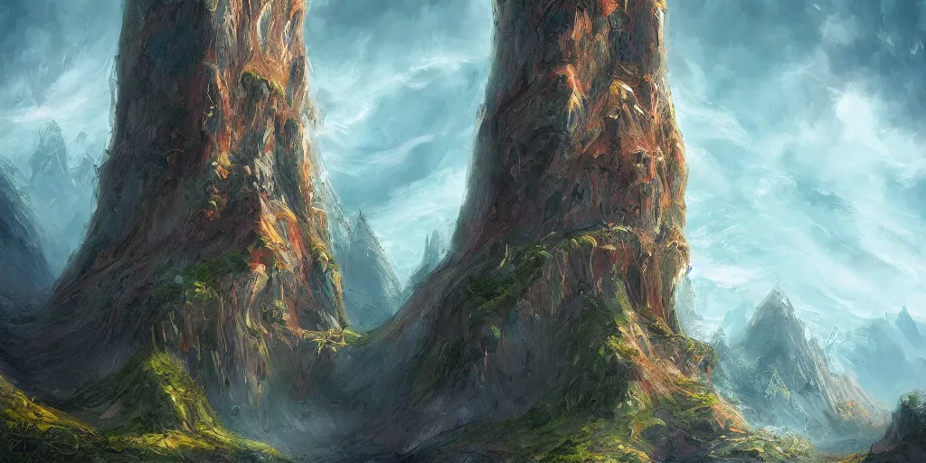 Prompt: The great magical marbled wizards tower, painted landscape, artstation, digital art