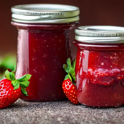 Image similar to Small people trying to escape a jar of strawberry jam, high definition photography, 8k