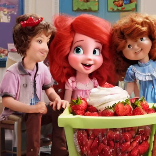 Image similar to A movie adaptation of Strawberry Shortcake with Anne Hathaway