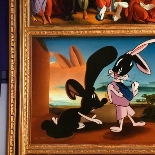 Prompt: a still of bugs bunny from looney tunes as renaissance painting