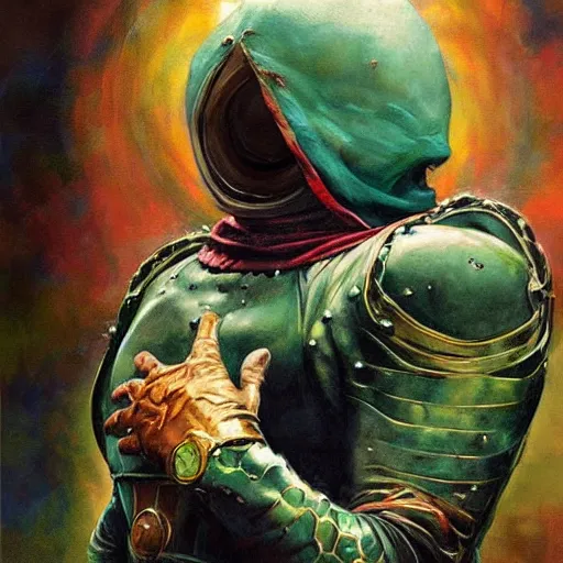 Image similar to Mysterio, artwork by Esao Andrews,