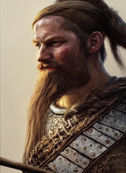 Image similar to ! dream highly detailed painting of a viking cleric warrior by jon foster, high fantasy, trending on artstation