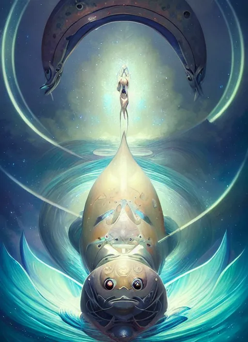 Image similar to symmetry!! pisces the fish!!!! highly detailed, high contrast, light reflection, trippy, nebula, trending on art station by artgem, by peter mohrbacher, by wlop, by ruan jia