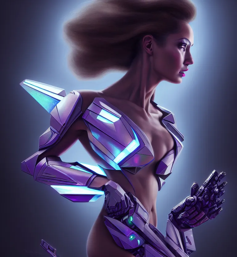 Image similar to beauty woman, Megatron decepticon artifacts, in holograms, electrical case display, Transformers Movie style tech, ultrarealistic, dramatic lighting, electrical details, high details, 4k, 8k, best, accurate, trending on artstation, artstation, photorealism, ultrarealistic, digital painting, style of Peter Mohrbacher, Caravaggio, Hajime Sorayama, Caravaggio, Boris Vallejo