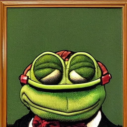 Image similar to pepe the frog by norman rockwell