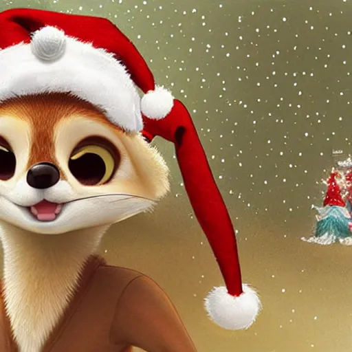 Prompt: fennec fox wearing a santa hat, disney Zootopia concept artwork