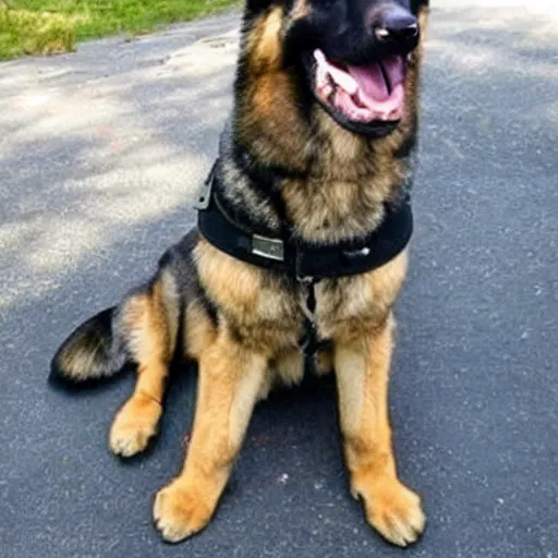 Prompt: german shepard wearing world war 2 gear, ready for battle