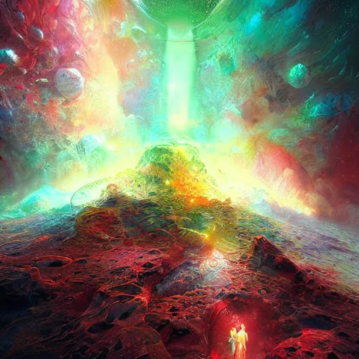 Image similar to neuromorphic god in this multi - dimensional latent spaceby marc simonetti, colour, hyper detail, 8 k, universe, nebula, burst of colour, imaginary, concept art, out of this world, depth, incredible depth