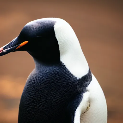 Image similar to high detail shot of a penguin wearing a suit, realism 8k