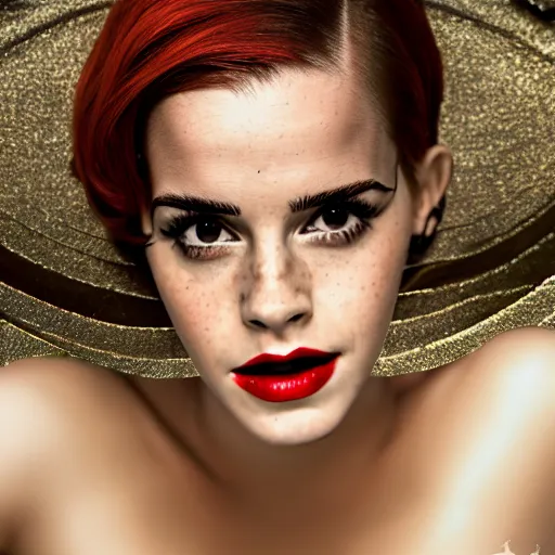 Image similar to Emma Watson as Jessica Rabbit, (Sony a7R IV, symmetric balance, polarizing filter, dynamic range, HDR, staggered depth)