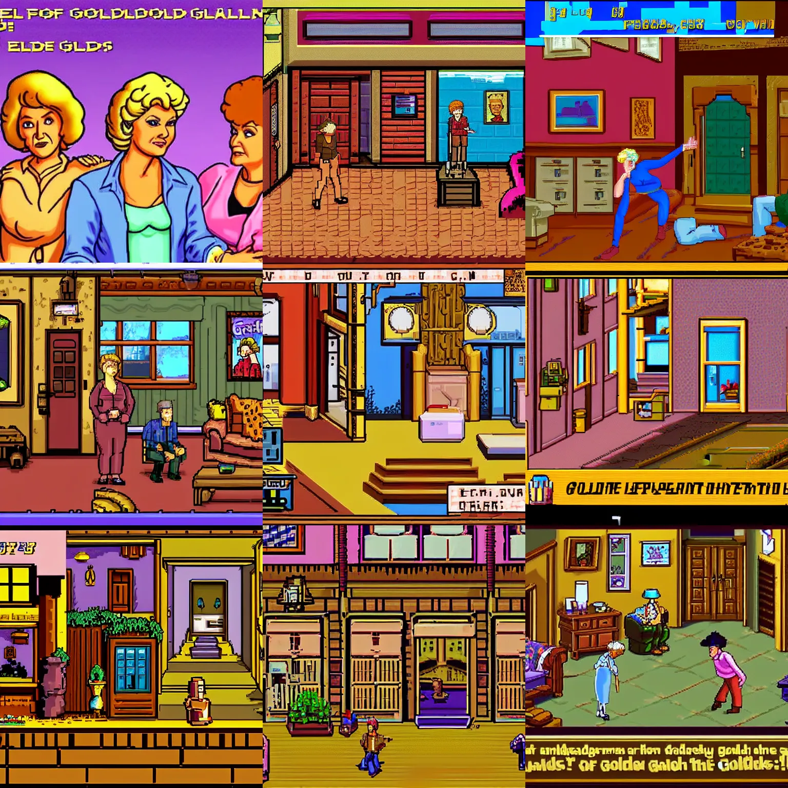 Prompt: Lucasarts 1994 point and click adventure game based on the Golden Girls, screenshot