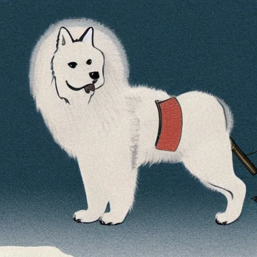 Image similar to a samoyed samurai