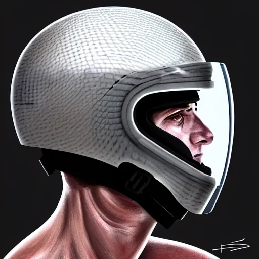 Prompt: sports helmet driver wearing a transparent visor helmet with big eye lashes with high detailed tattoos on neck, side profile on a racing car, highly detailed, digital painting, artstation, concept art, smooth, sharp focus, illustration by adrian smith