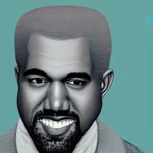 Prompt: beautiful portrait of kanye west smiling. painted by rene magritte, 1 9 2 7. oil on canvas.