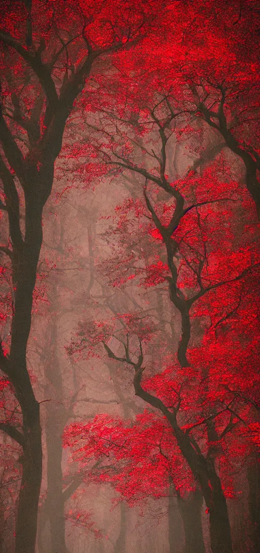 Image similar to demon heads and red trees by aaron boyd