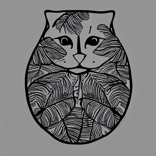 Image similar to tattoo sketch of a cat with one eye, monstera deliciosa, a draft, organic ornament, minimalism, line art, vector