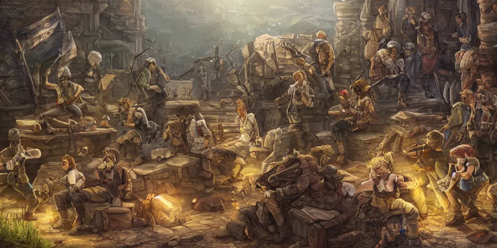 Image similar to now is the time to lift our nation from the quicksands of racial injustice to the solid rock of brotherhood. ultrafine highly detailed colorful illustration, intricate linework, sharp focus, octopath traveler, final fantasy, unreal engine highly rendered, global illumination, radiant light, intricate environment