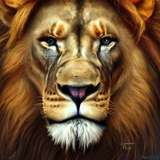 Image similar to lion animal as a realistic fantasy knight, closeup portrait art by donato giancola and greg rutkowski, digital art, trending on artstation, symmetry!!