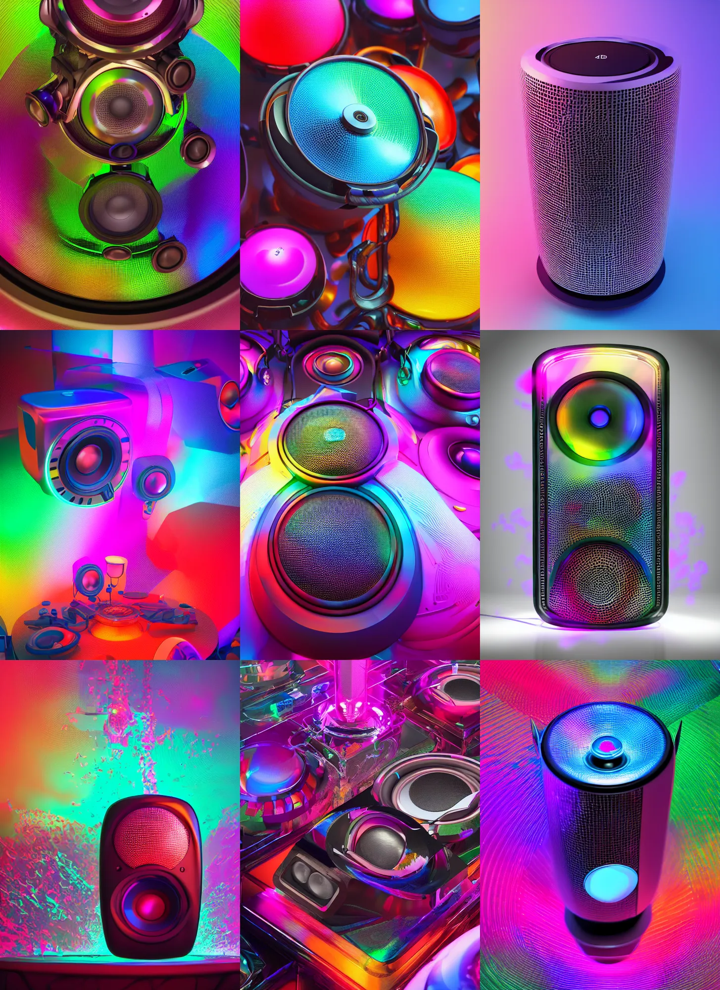 Prompt: music speaker blasting out colored music, intricate detail, hourglass volumetric lighting, epic composition, hyper detailed, ultra realistic, sharp focus, octane render, volumetric, ray tracing, artstation trending, cgsociety, sense of awe, 4 k
