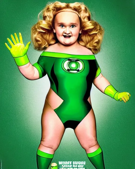 Image similar to What if Honey Boo Boo became a green lantern, photographed in the style of Annie Leibovitz