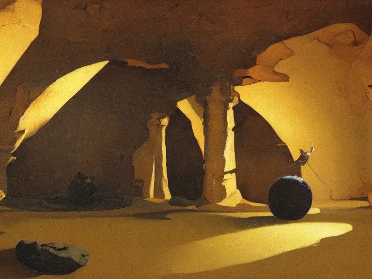 Image similar to a detailed oil painting of a dark arabian large ball rich decorated hall underground, desert, pillar, ominous,, curtains, by caravaggio, by nicholas roerich, by gustave moreau, by frank frazetta, by hans emmenegger, by bruce pennington, by eyvind earle, moisture, grainy, highly detailed, realistic, outline, line,