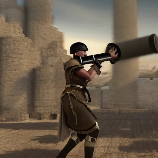 Prompt: a roman soldier shooting a minigun, 4k, photorealistic