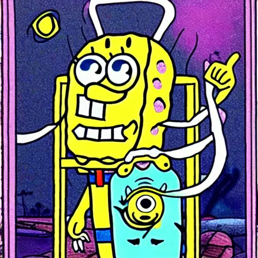 Prompt: death tarot card with spongebob