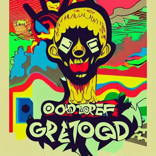 Prompt: Poster Art for Odd Future Wolf Gang, Graffiti, Geometric 3d shapes, Paper Marbling, Video Games, marijuana, smoke, by Jose Mertz, Trending on artstation