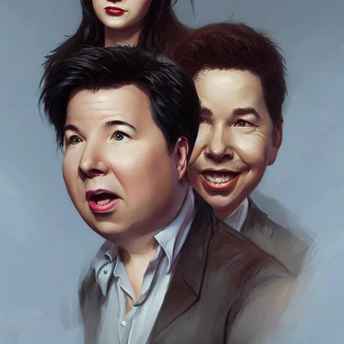 Image similar to michael mcintyre flirting with a singing waitress, elegant, real life skin, intricate artwork, high detailed, artstation, concept art, smooth, sharp focus, art by artgerm and greg rutkowski