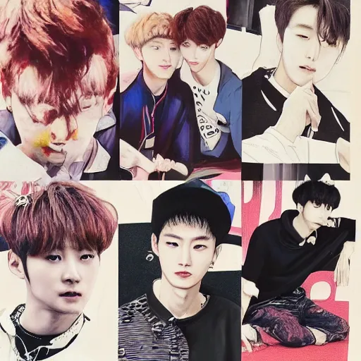 Image similar to jung jaehyun, mark lee, johnny suh, foreign swaggers, neo culture technology, art by kim jung gi