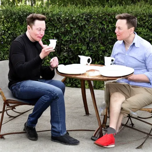 Image similar to elon musk having tea with albert