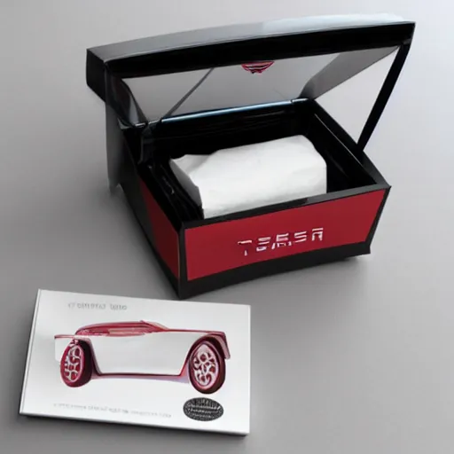 Prompt: A kleenex box designed by Tesla, made entirely of shiny steel