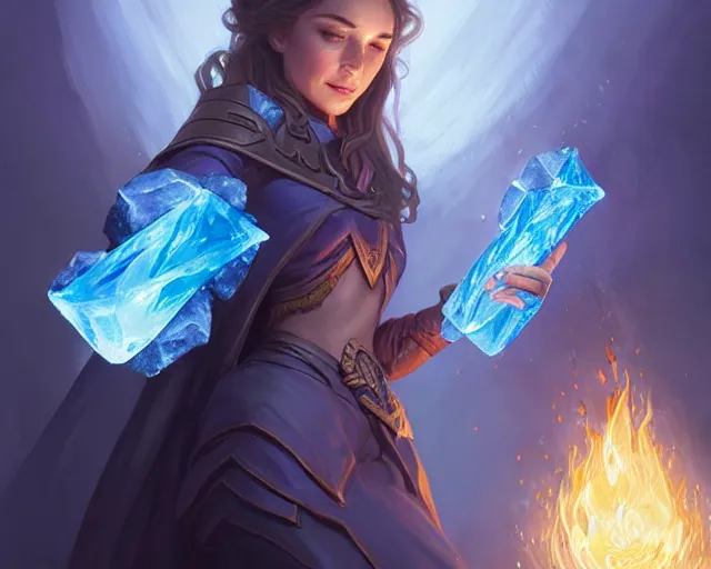 Image similar to mage casting ice bolt, deep focus, d & d, fantasy, intricate, elegant, highly detailed, digital painting, artstation, concept art, matte, sharp focus, illustration, hearthstone, art by artgerm and greg rutkowski and alphonse mucha