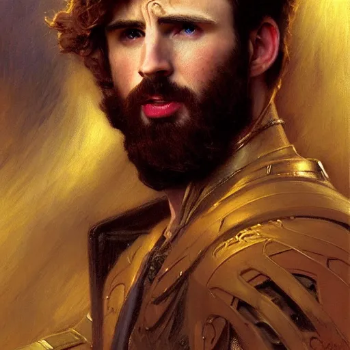 Image similar to chris evans as stunning male master wizard, highly detailed painting by gaston bussiere, craig mullins, j. c. leyendecker, 8 k