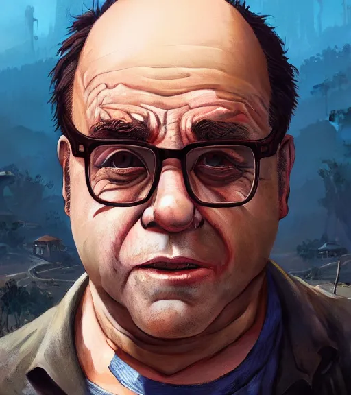 Prompt: Highly detailed portrait of Danny DeVito, in GTA V, Stephen Bliss, unreal engine, fantasy art by Greg Rutkowski, Loish, Rhads, ferdinand knab, Makoto Shinkai and Lois van baarle, ilya kuvshinov, rossdraws, Tom Bagshaw, global illumination, radiant light, detailed and intricate environment