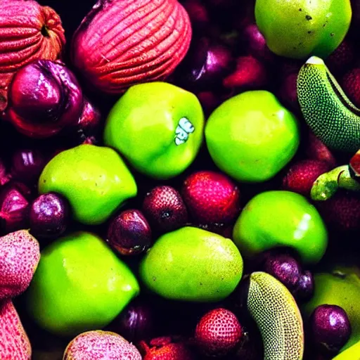Image similar to 8k photos of alien fruits. Extremely detailed, sharp, nikon
