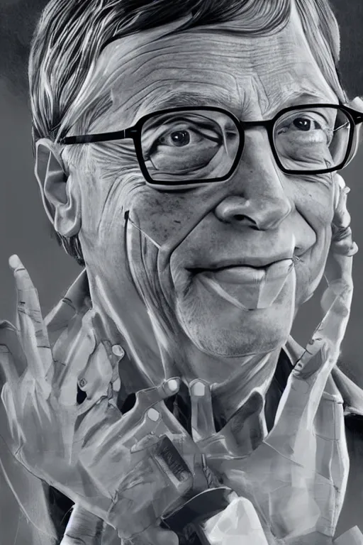 Image similar to bill gates with a barcode on his forehead and dozens of hypodermic needles sticking out of him, concept art, digital art, trending on deviantart