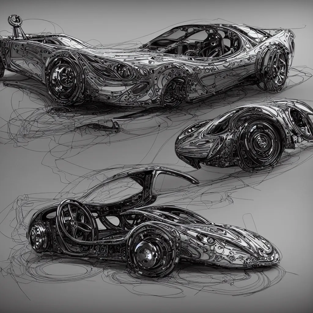 Image similar to open top sports car shaped as time machine in latent space, mechanical wire frame drawing, fantasy, intricate, elegant, highly detailed, digital painting, concept art, smooth, sharp focus, illustration, divine realm of gods, realistic cinematic style, filmed in 70mm, volumetric lighting, octane render, photographic, concept art, artist Leonardo DaVinci, unreal engine 8k