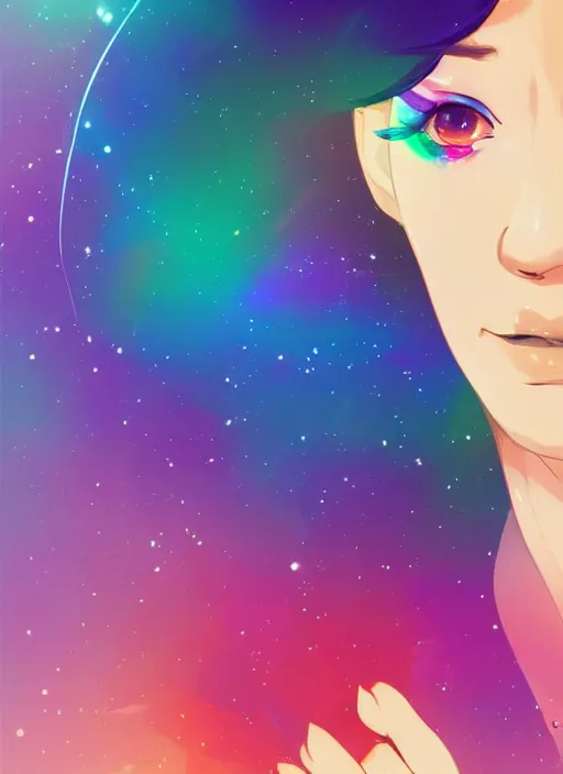 Image similar to a beautiful woman with rainbow hair floating in space. her hair becomes a nebula. clean cel shaded vector art. shutterstock. behance hd by lois van baarle, artgerm, helen huang, by makoto shinkai and ilya kuvshinov, rossdraws, illustration, art by ilya kuvshinov