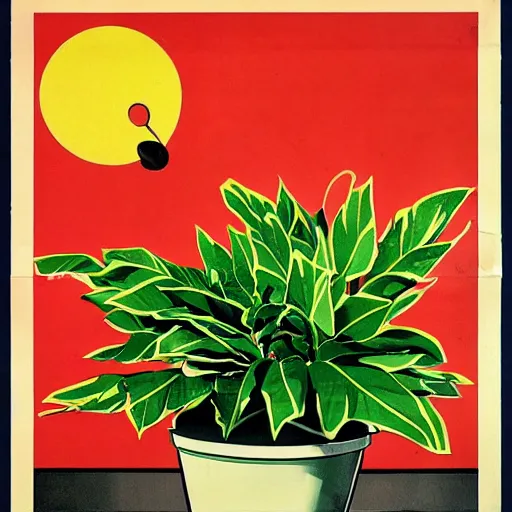 Image similar to russian propaganda posters warning against neglecting houseplants